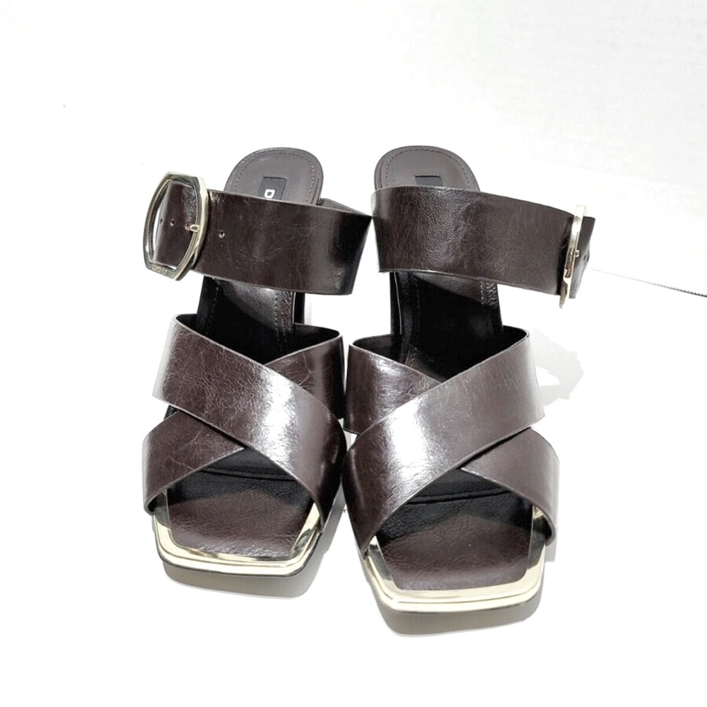 DKNY Lake Buckled Slide Leather Sandals, High Heel Platform - Picture 4 of 14